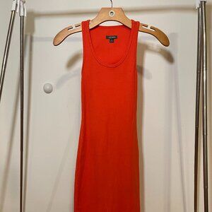 BRIGHT RED/CORAL BODY HUGGING RIBBED OPEN BACK MIDI DRESS XS